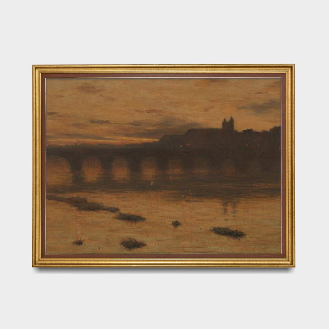 Golden Nocturne Cityscape with a Bridge over a River Art Poster - Image 5