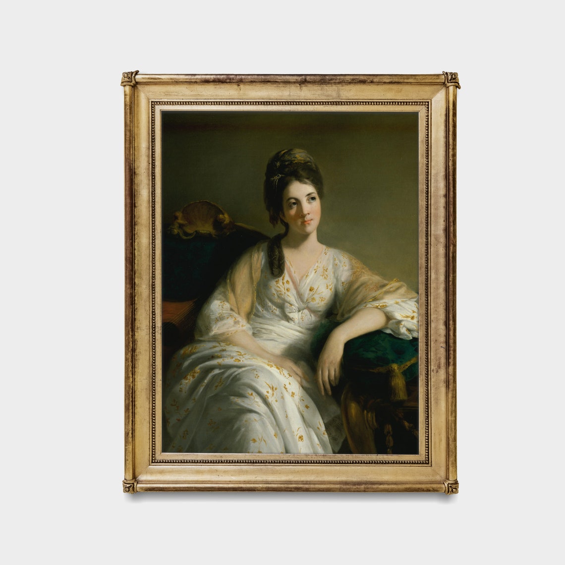 18th Century Lady Reclining in a White Floral Dress Vintage Poster - Image 2