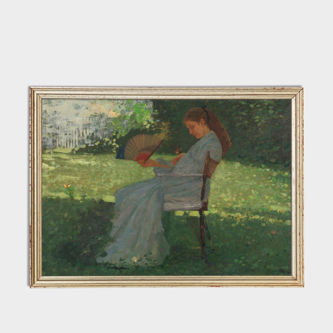 Printed And Shipped Lady Sitting In A Garden Vintage Painting Antique Portrait Print Figurative Art Woman Portrait The Butterfly - Image 3