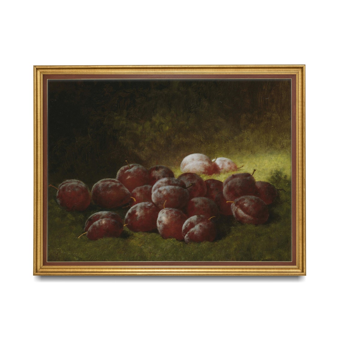 Dark Plums Scattered on Moss Vintage Fruit Still Life Poster - Image 2