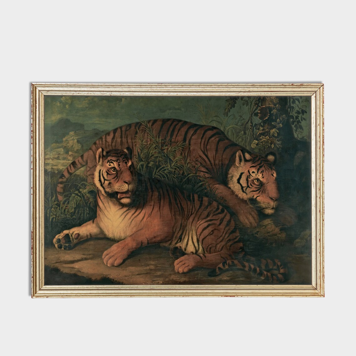 Two Royal Tigers Resting in the Jungle Antique Wildlife Poster - Image 2