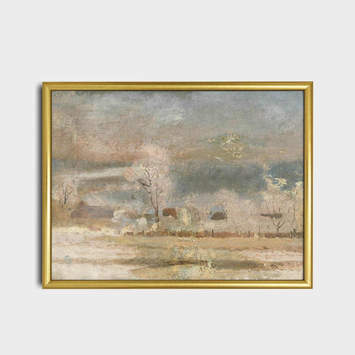 Pale Winter Countryside Cottages Impressionist Snow Art Poster - Image 2