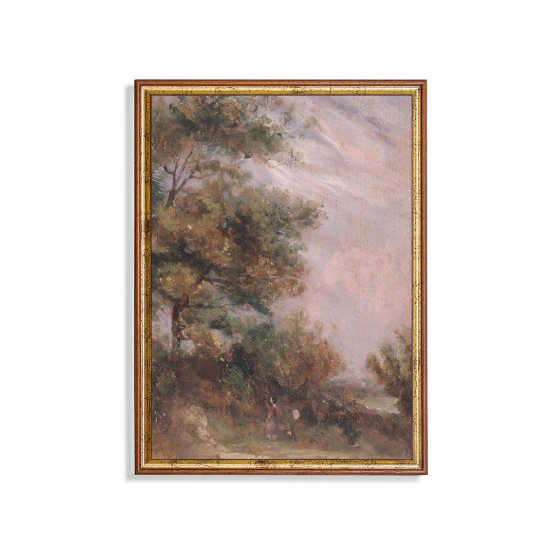 Vintage Landscape Painting Antique Tree Forest Print Moody Rustic Vertical Art Wall Art Farmhouse Decor