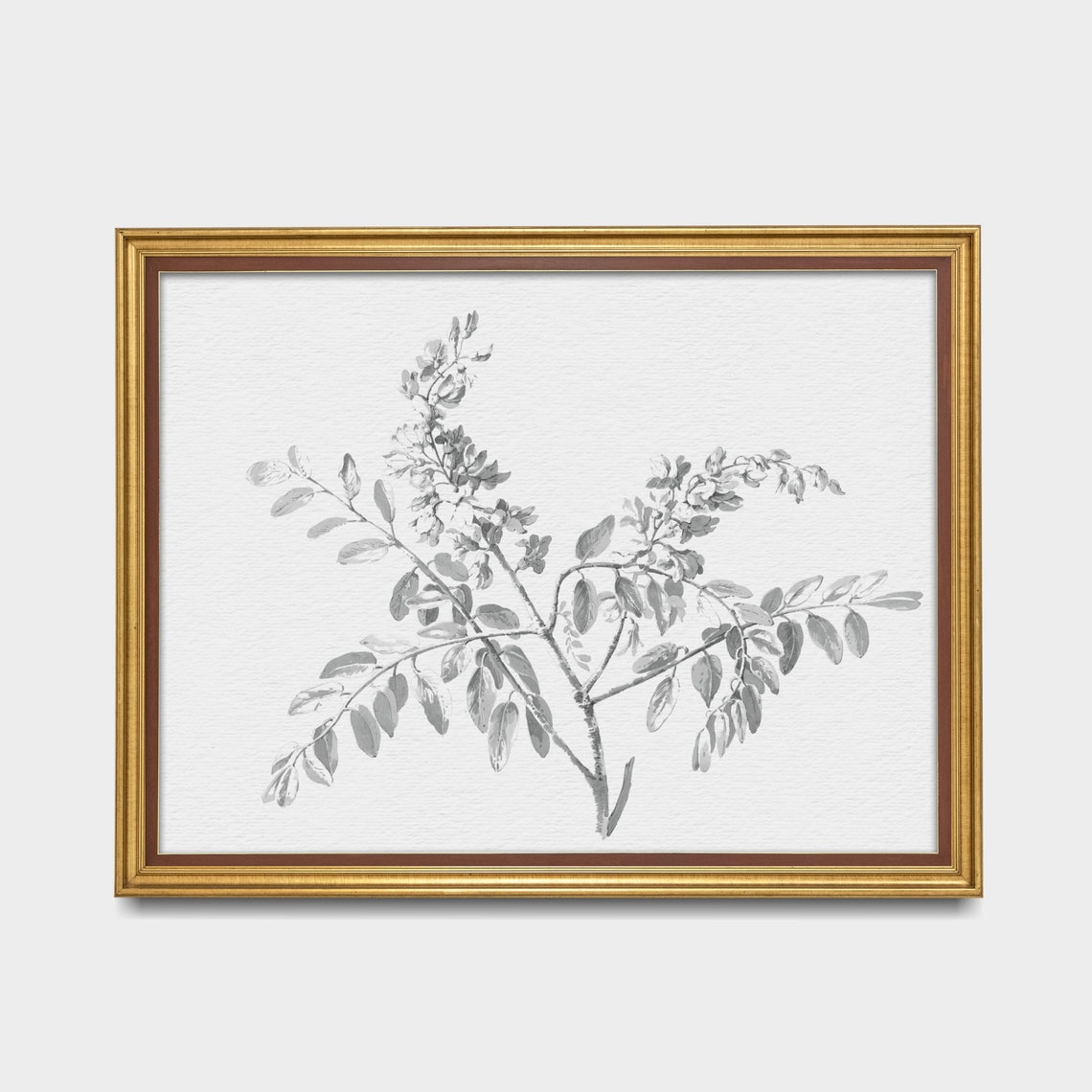 Delicate Branch Botanical Sketch Neutral Gray Line Art Poster - Image 2