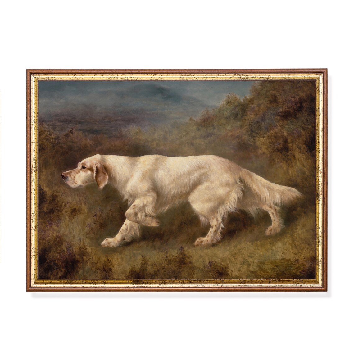 Vintage Dog Painting Antique Animal Print, Rustic