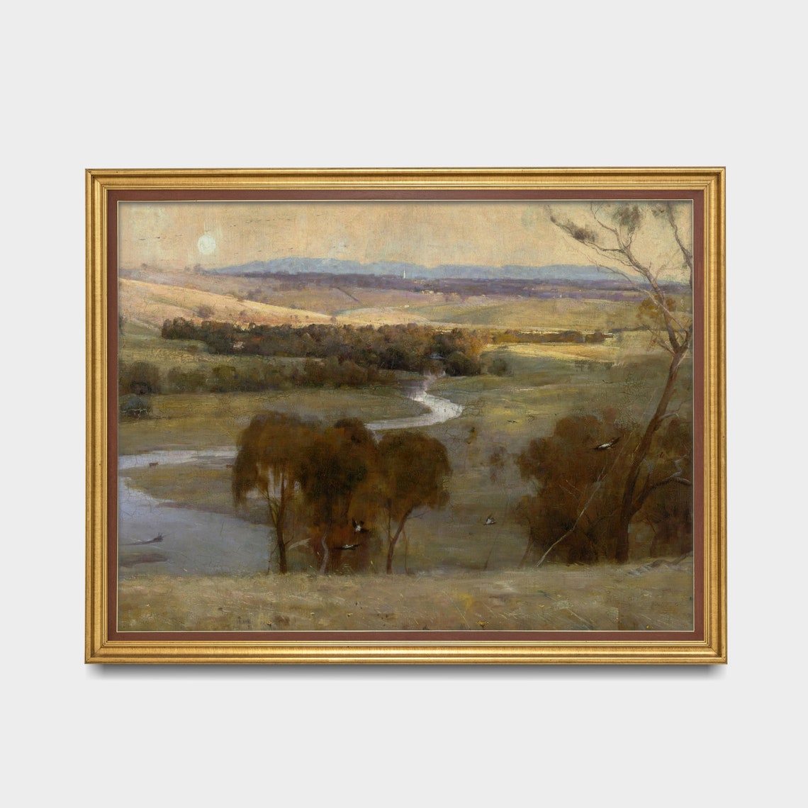 Winding River Through a Golden Valley Sunset Landscape Poster - Image 2
