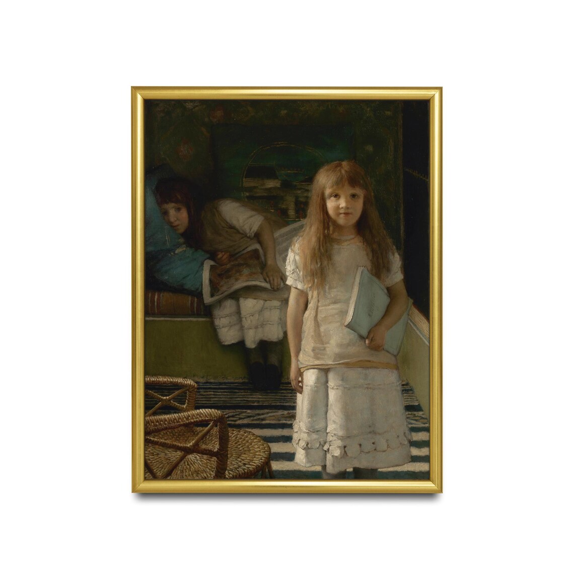 Young Girl With A Book In A Moody Interior Vintage Portrait Poster - Image 2