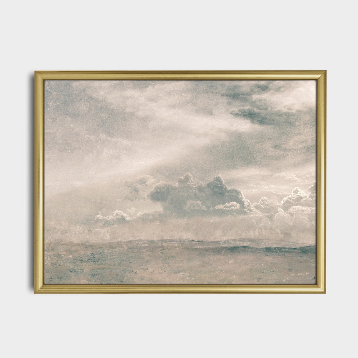 Billowing Clouds Over Calm Sea Antique Sky Study Oil Painting Poster - Image 5