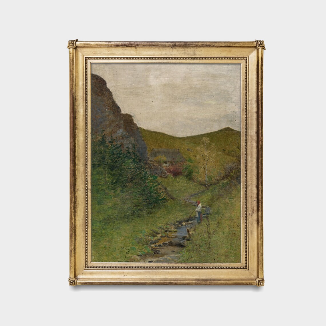 Green Mountain Valley with a Stream Antique Landscape Poster - Image 4