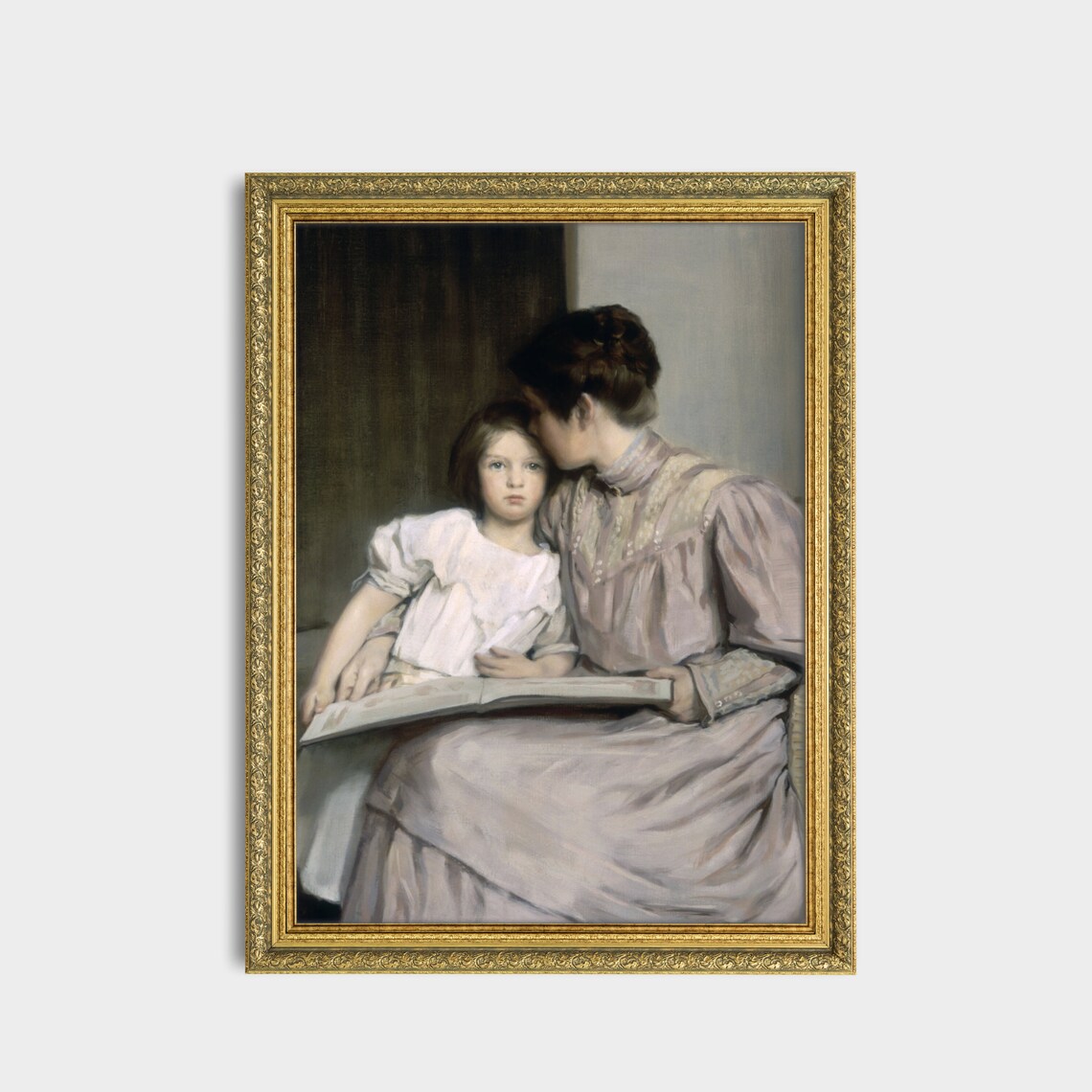 Vintage Mother and Child Reading a Book Together Tender Portrait Poster - Image 3
