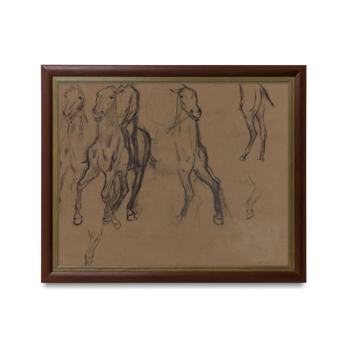Printed And Shipped Vintage Horse Drawing Antique Sketch Prints Study Of Horses Equestrian Artwork Rustic Moody Print