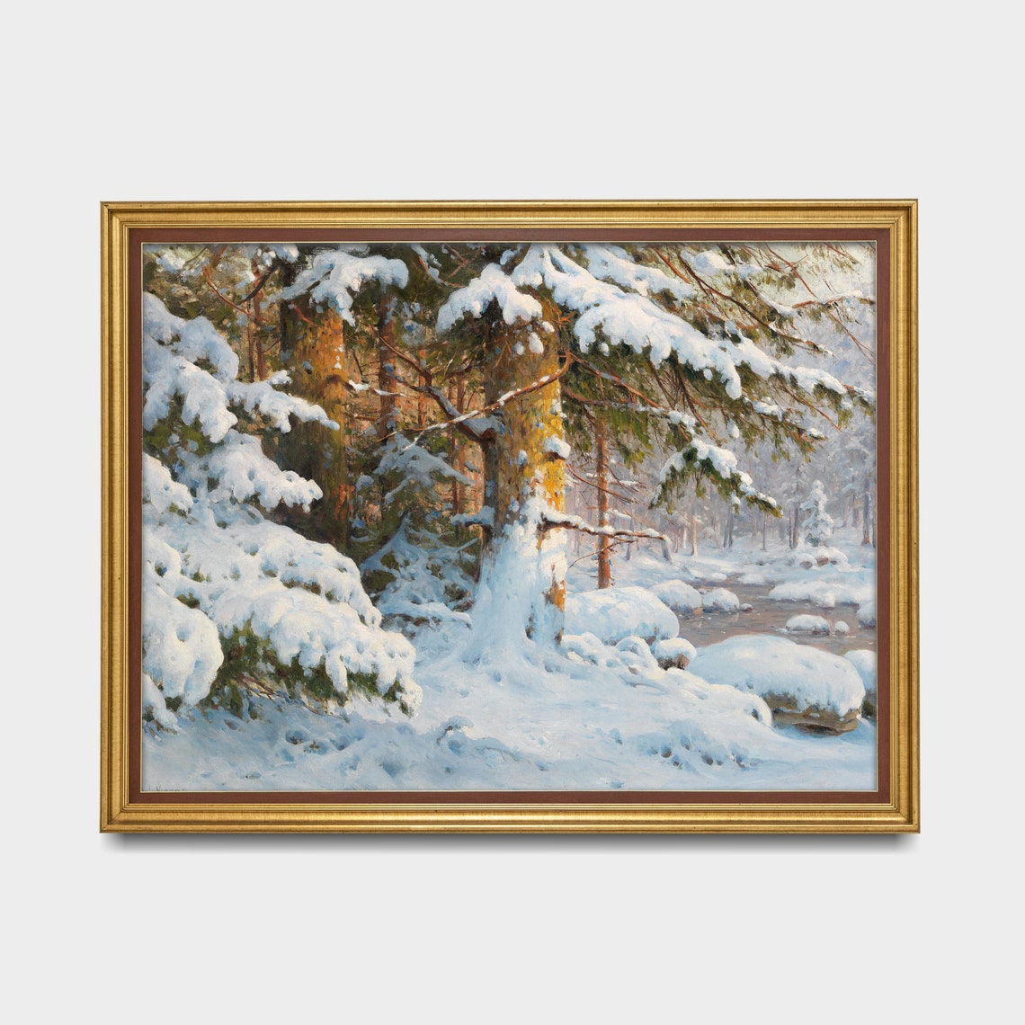 Winter Tall Pines in Deep Snow with Forest Stream Vintage Poster - Image 3