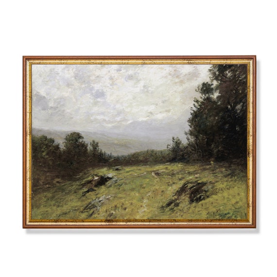 Landscape Painting Vintage Wall Art Farm Field Antique Print Wall Art Nature Forest Oil Painting Print
