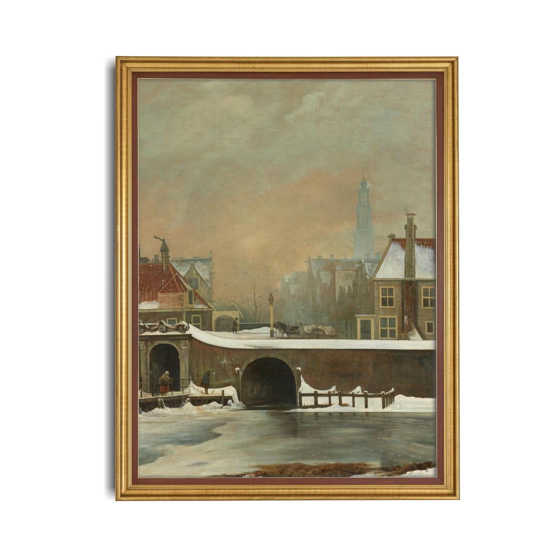 Printed And Shipped Winter Landscape City In The Snow Vintage Wall Art Christmas Decor Antique Oil Painting Winter In Amsterdam - Image 4