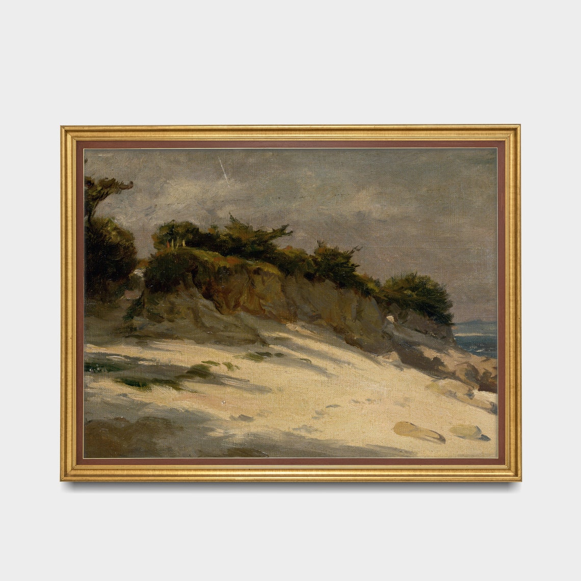 Sandy Coastal Bluff with Windblown Pines Vintage Seaside Poster - Image 2