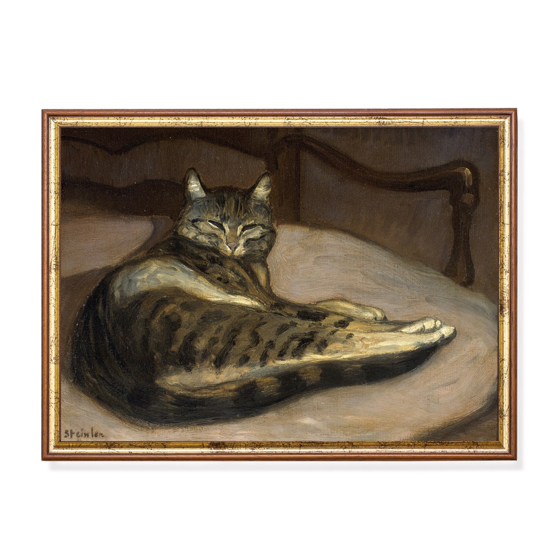 Sleeping Tabby Cat Stretched on a Chair Vintage Steinlen Art Poster