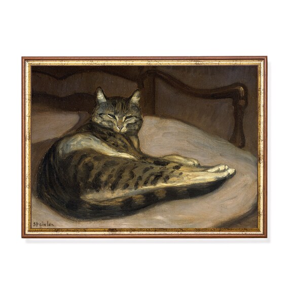 Sleeping Tabby Cat Stretched on a Chair Vintage Steinlen Art Poster