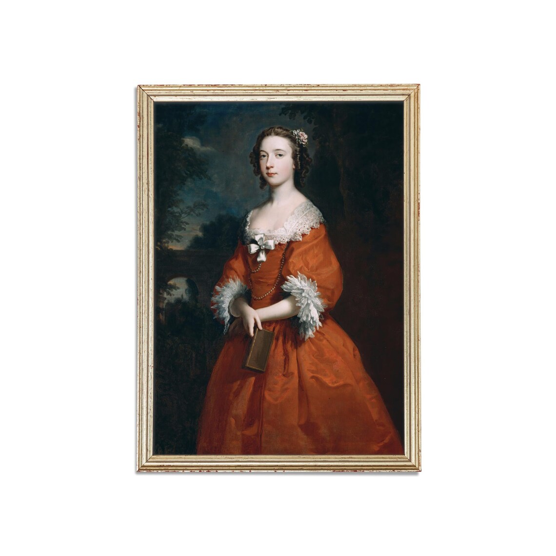 Young Woman in a Red Dress Holding a Book Antique Portrait Poster - Image 3