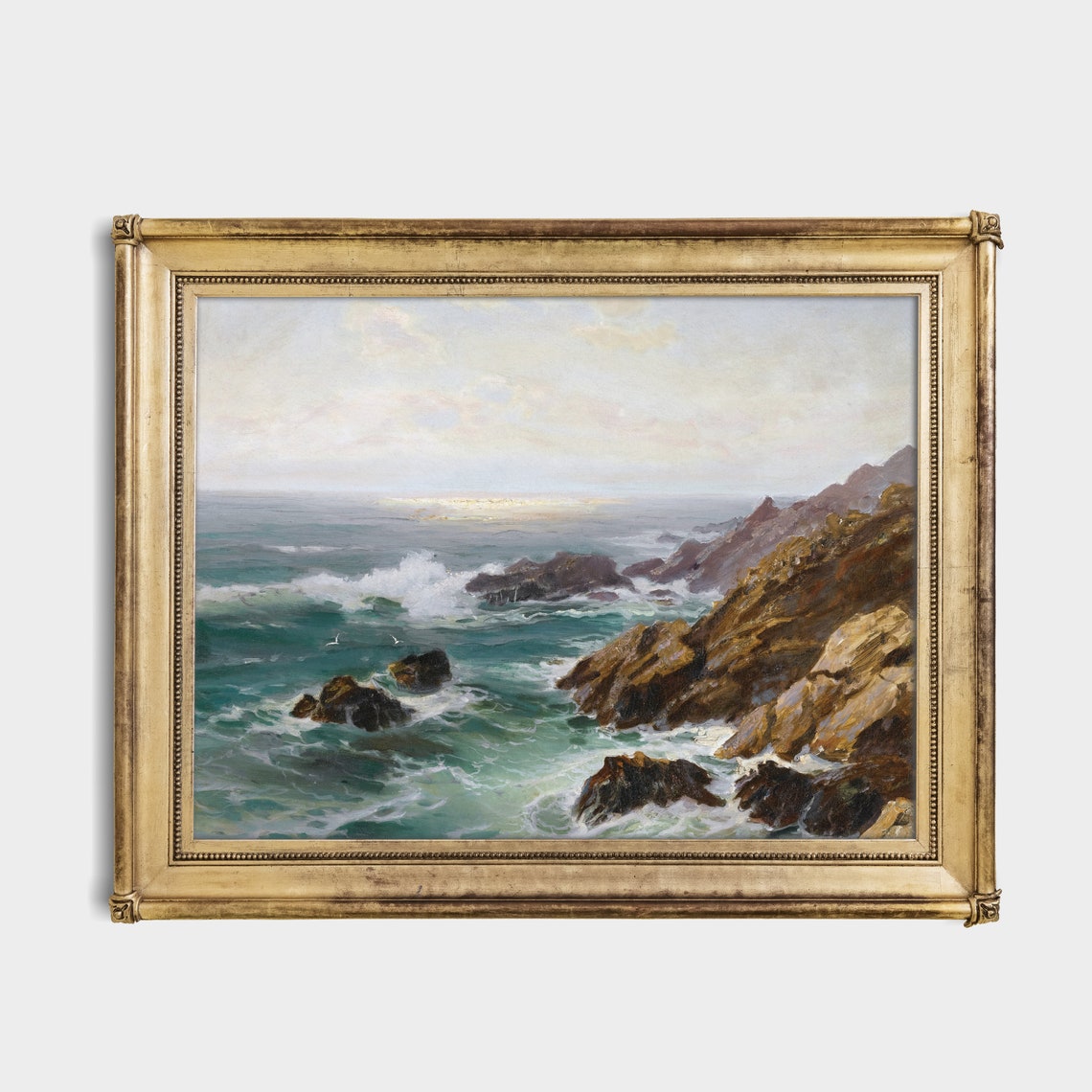 Waves Crashing on a Rugged Rocky Coastline with Seagulls Poster - Image 2