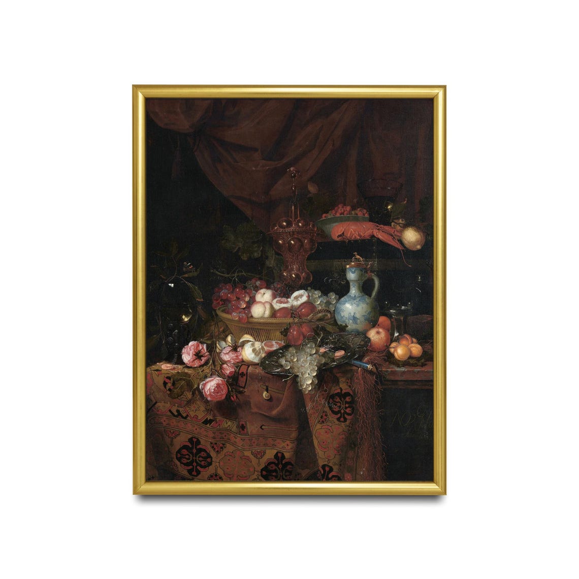 Dutch Banquet Still Life with Lobster Fruit and Roses Vintage Poster - Image 2