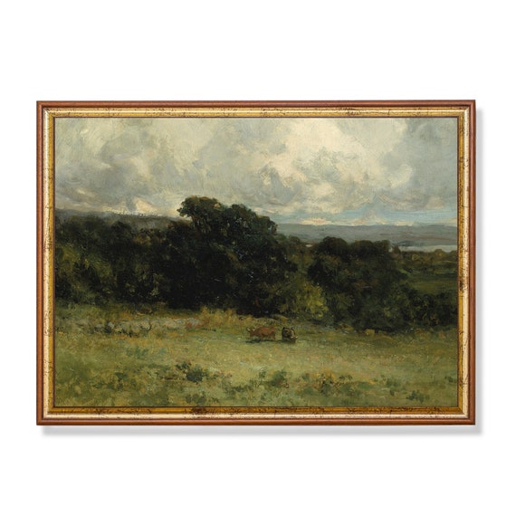 Print And Ship Vintage Landscape Painting Country Landscape Antique Moody Print Cows In Meadow Mailed Print Fine Art