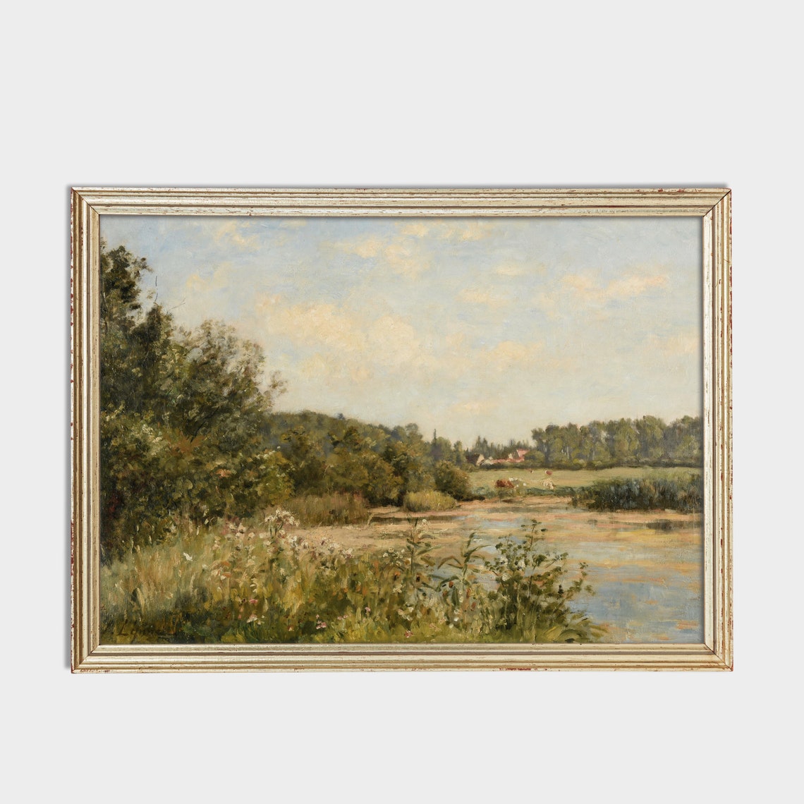 Quiet River Meadow With Wildflowers And Distant Farmhouse Poster - Image 2