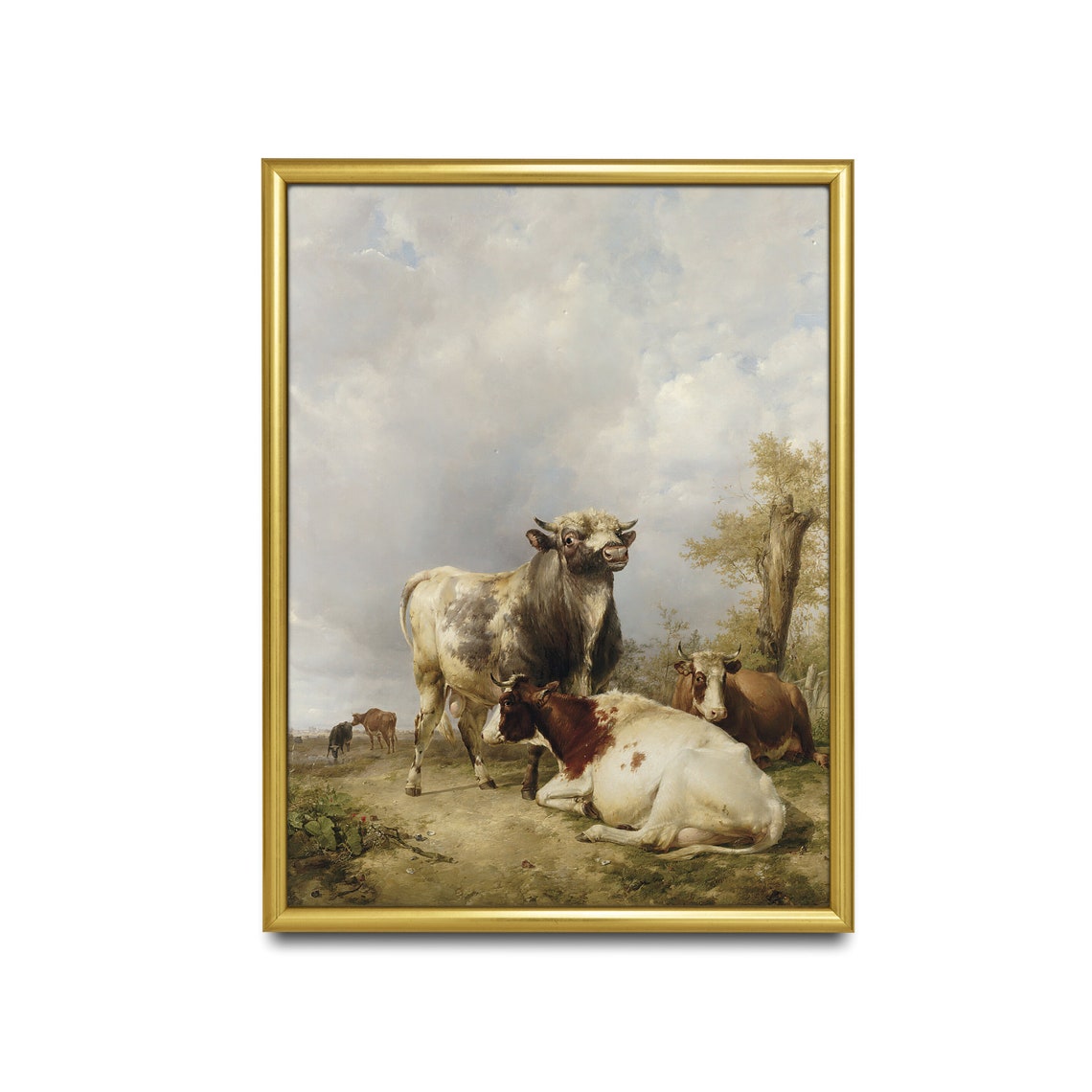 Cattle Resting in Green Pasture under Big Sky Dutch Pastoral Poster - Image 3