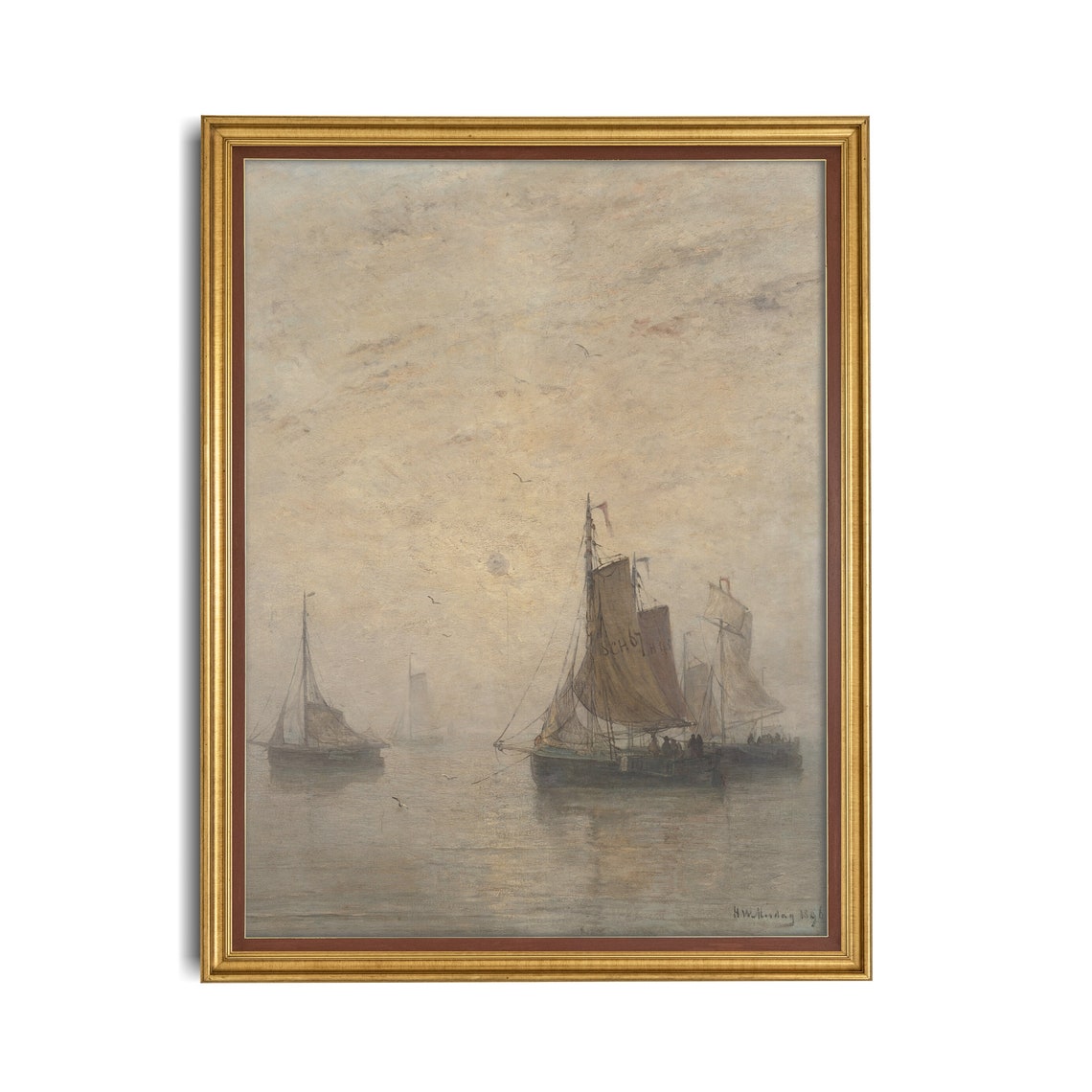 Sailing Ships in Mist Vintage Maritime Seascape Antique Style Poster - Image 4