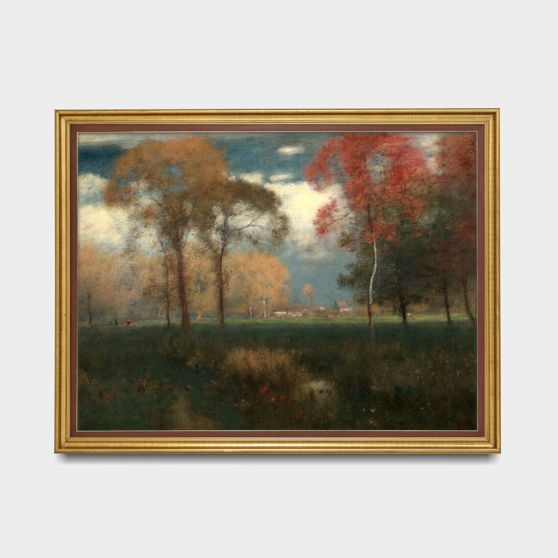 Autumn Meadow Misty Trees Vintage Fall Landscape Painting Poster - Image 3