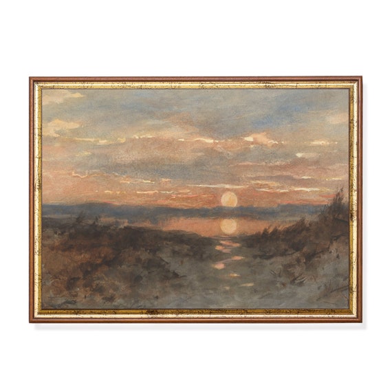 Printed And Shipped Landscape With Sunset Vintage Wall Art Antique Art Print Country Landscape Physical Prints Fine Art