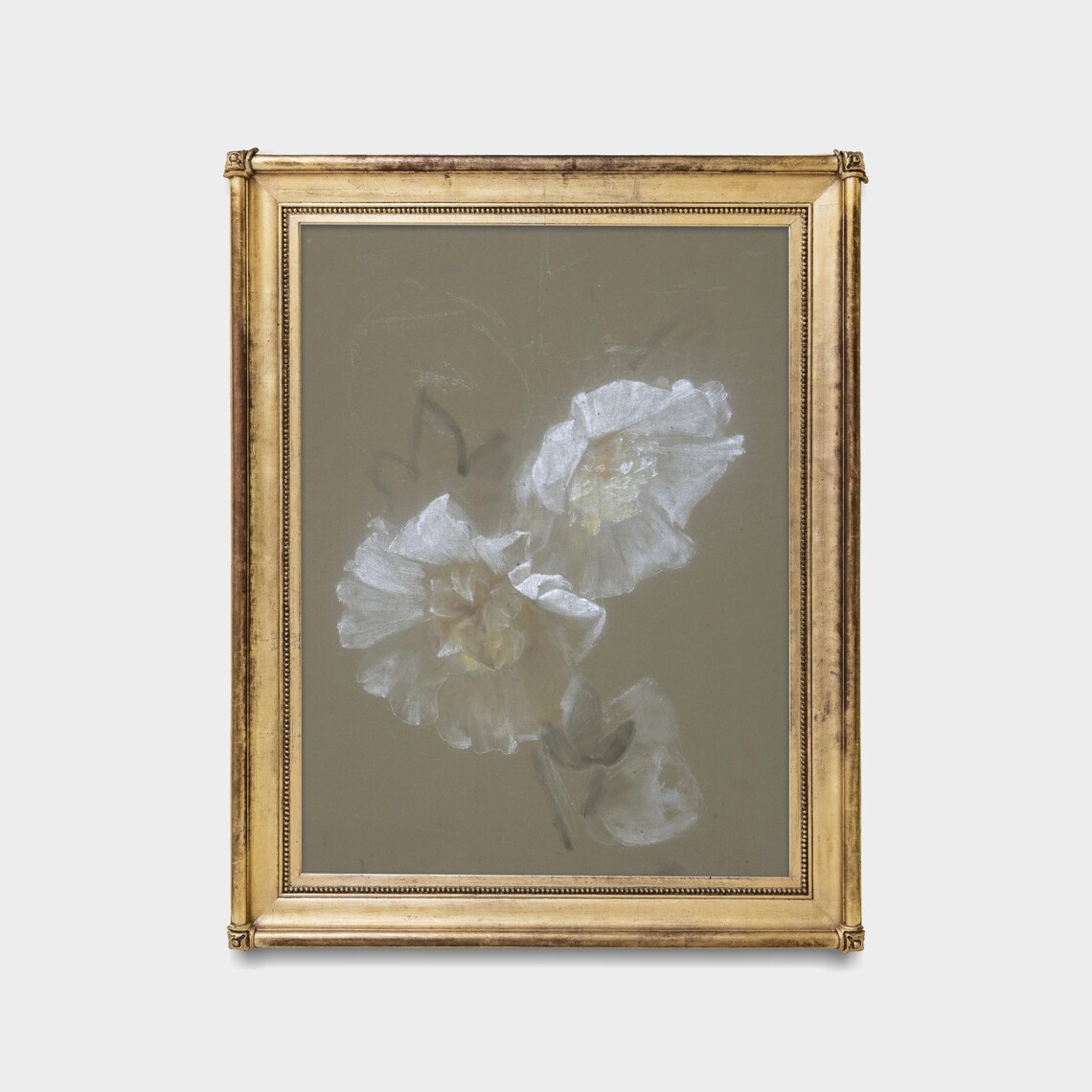 White Peony Blossoms Delicate Antique Botanical Study on Taupe Poster - Image 5