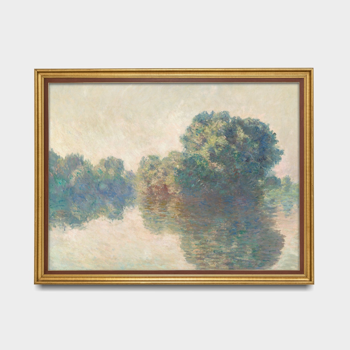 Misty Morning River with Soft Tree Reflections Impressionist Poster - Image 4
