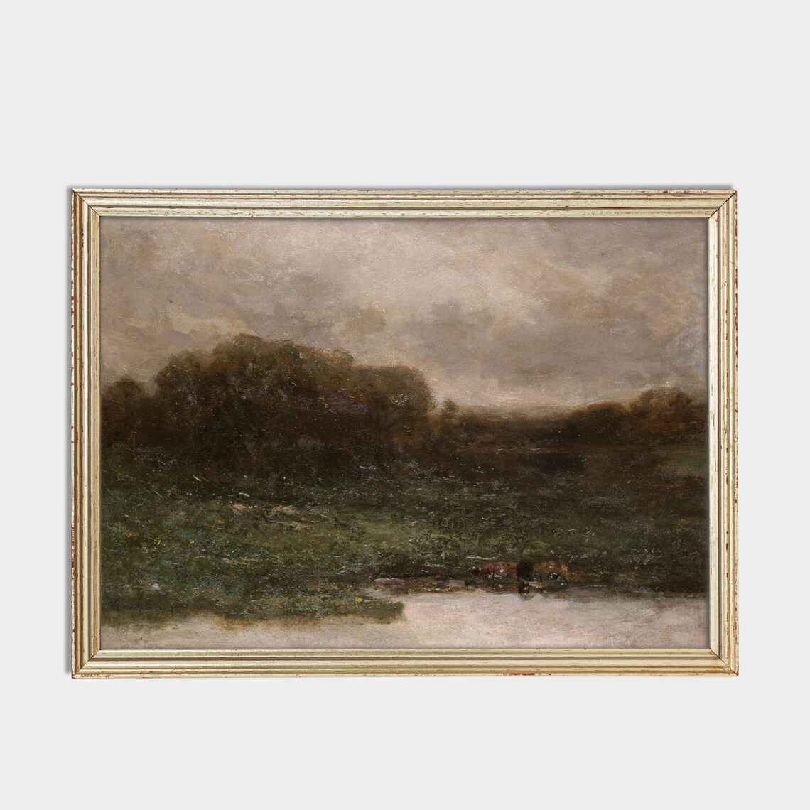 Dark Riverbank Woods Misty Water Barbizon Style Landscape Poster - Image 2