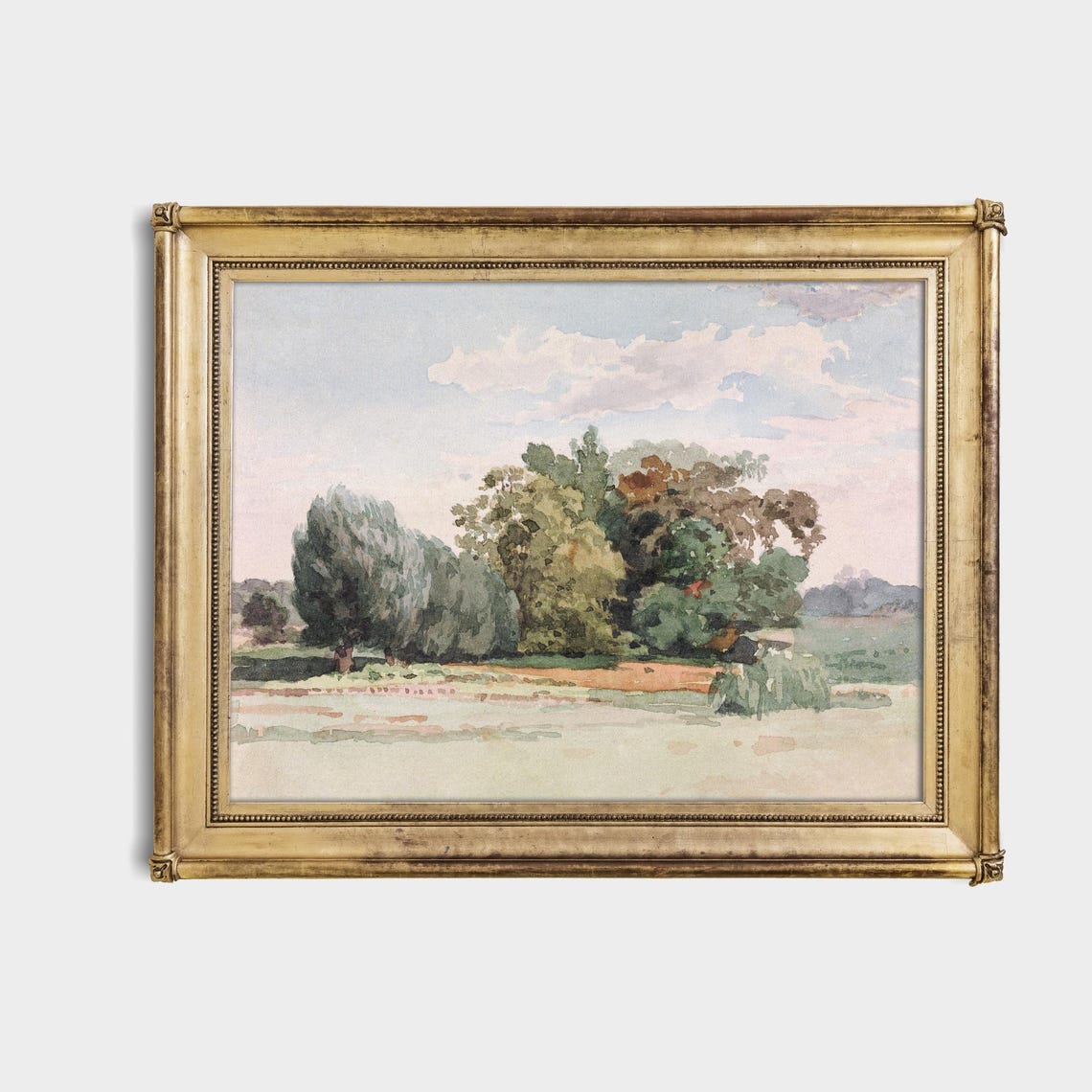 Watercolor Tree Cluster in Meadow Soft Pastel Landscape Poster - Image 4