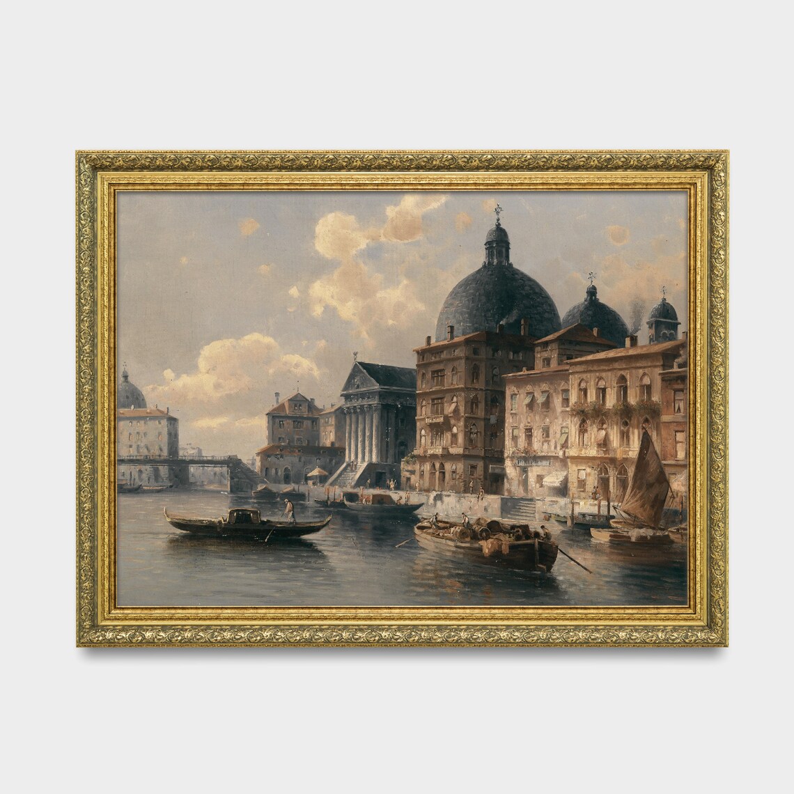 Vintage Venice Canal Painting Domed Church Gondola Italy Wall Art - Image 2