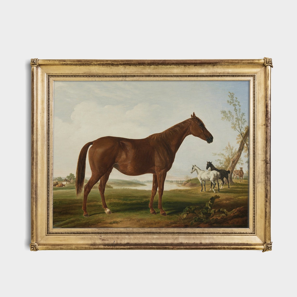 Chestnut Mare Standing in a Meadow with Other Horses Vintage Poster - Image 2