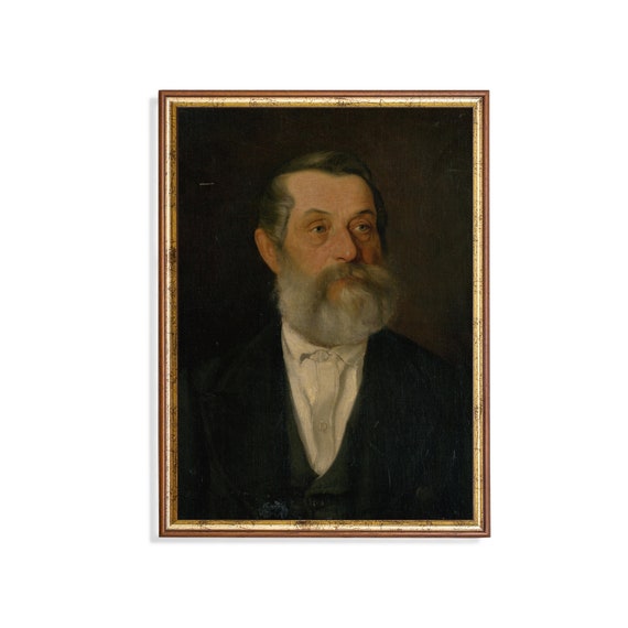 Gentleman Portrait Painting Man With Grey Beard Print Dark Moody Rustic Oil Painting Wall Art Fine Art