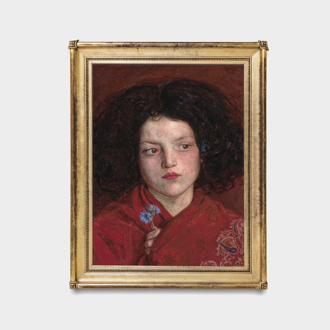 Girl in a Red Shawl Holding a Blue Cornflower Vintage Art Poster - Image 4