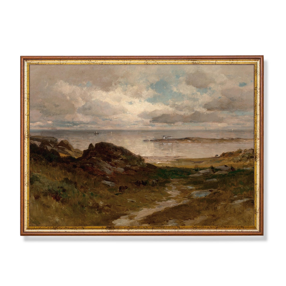 Moody Rocky Coast With Distant Lighthouse Under Cloudy Sky Poster
