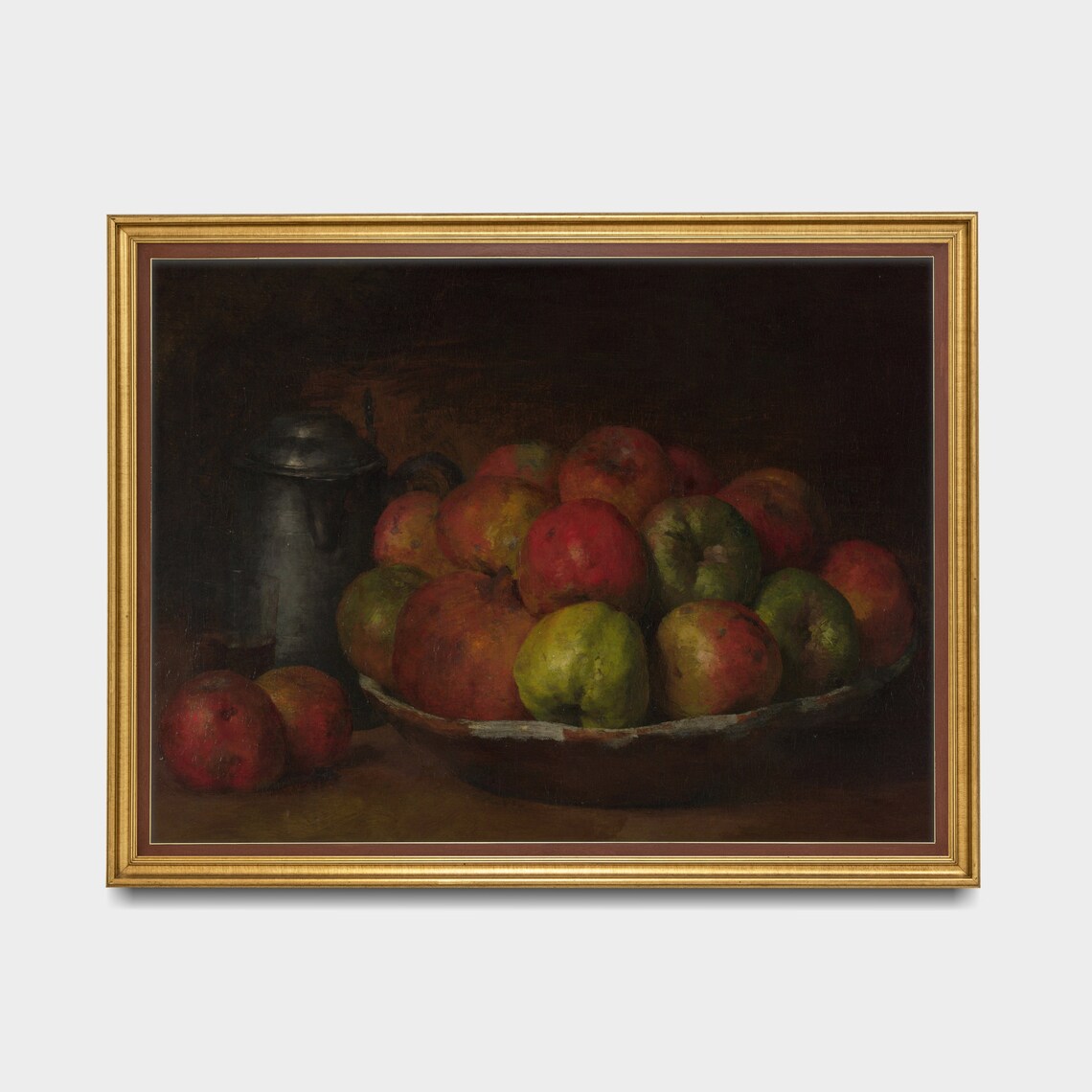 Moody Dark Vintage Still Life of Apples with a Pewter Jug Poster - Image 3