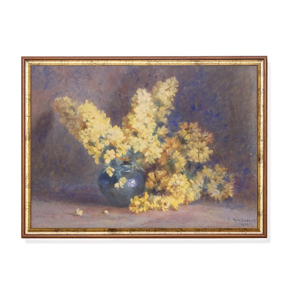 Printed And Shipped Vintage Still Life With Flowers Antique Floral Painting Moody Rustic Print Farmhouse Decor Mailed Print