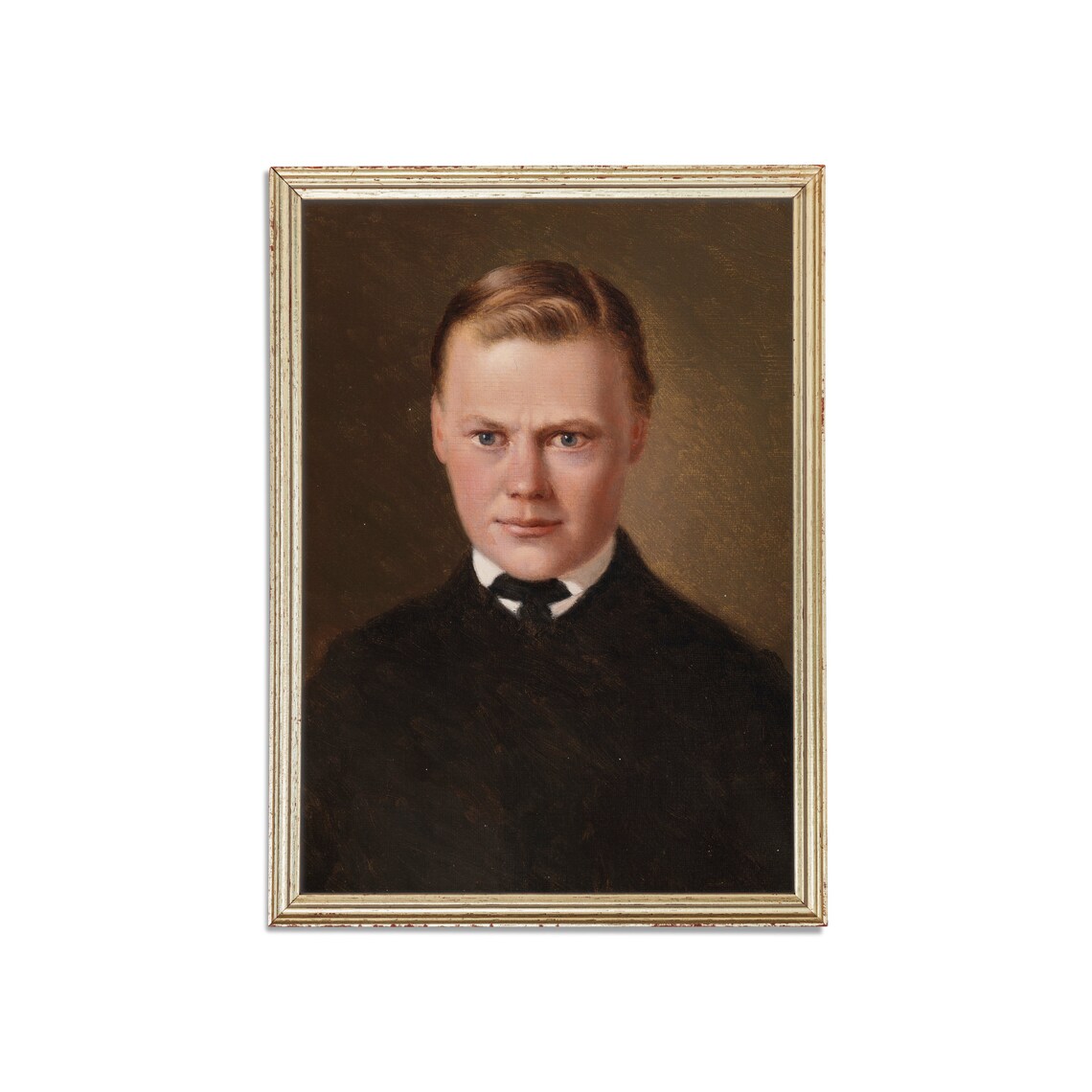 Young Man in Dark Coat Antique Moody Portrait Oil Painting Poster - Image 3