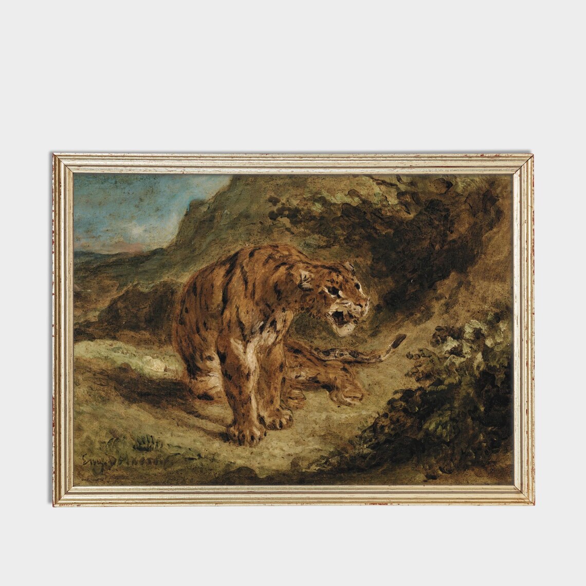 Snarling Tiger Rocky Landscape Dramatic Vintage Animal Art Poster - Image 3