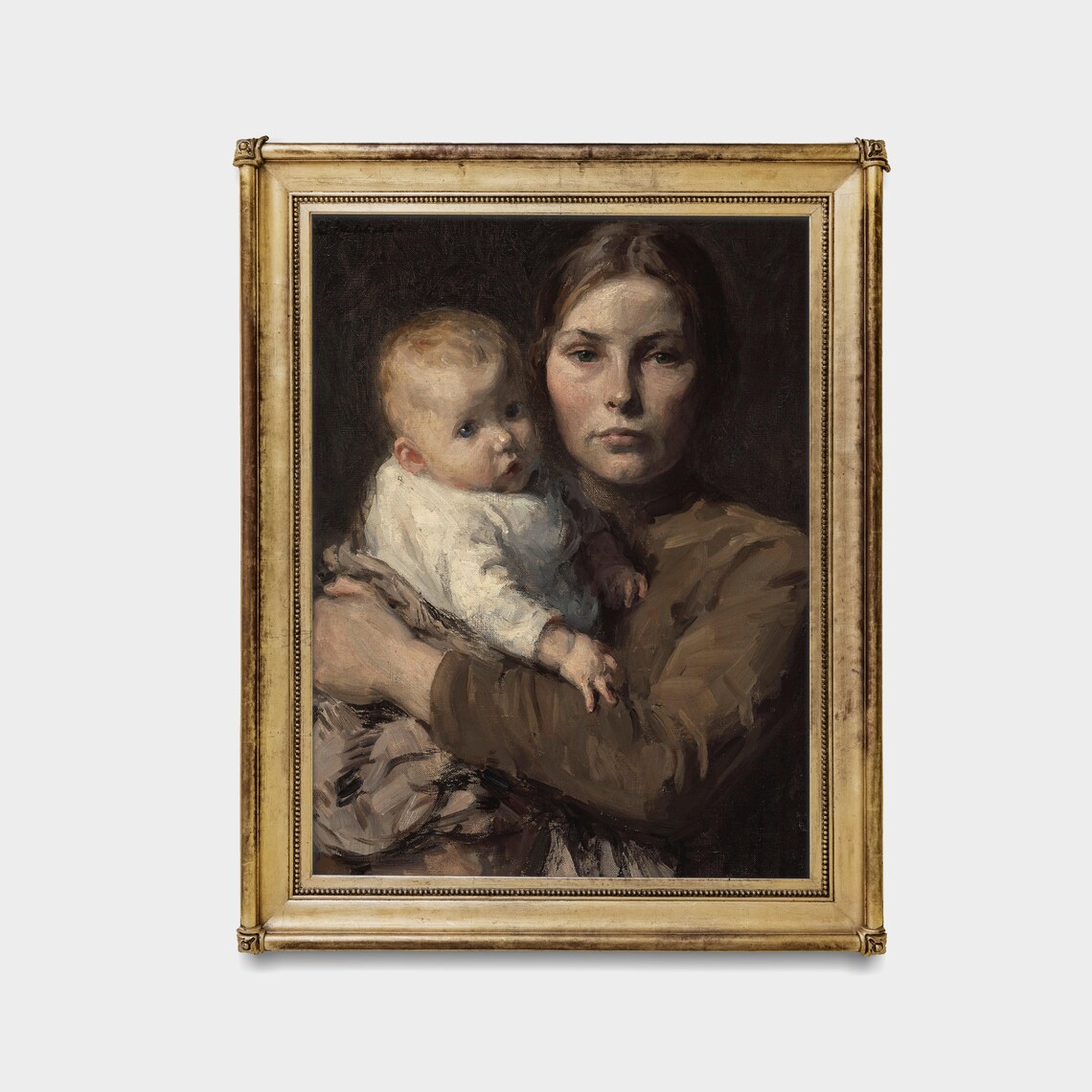 Vintage Mother and Child Portrait Art Print, Rustic - Image 2