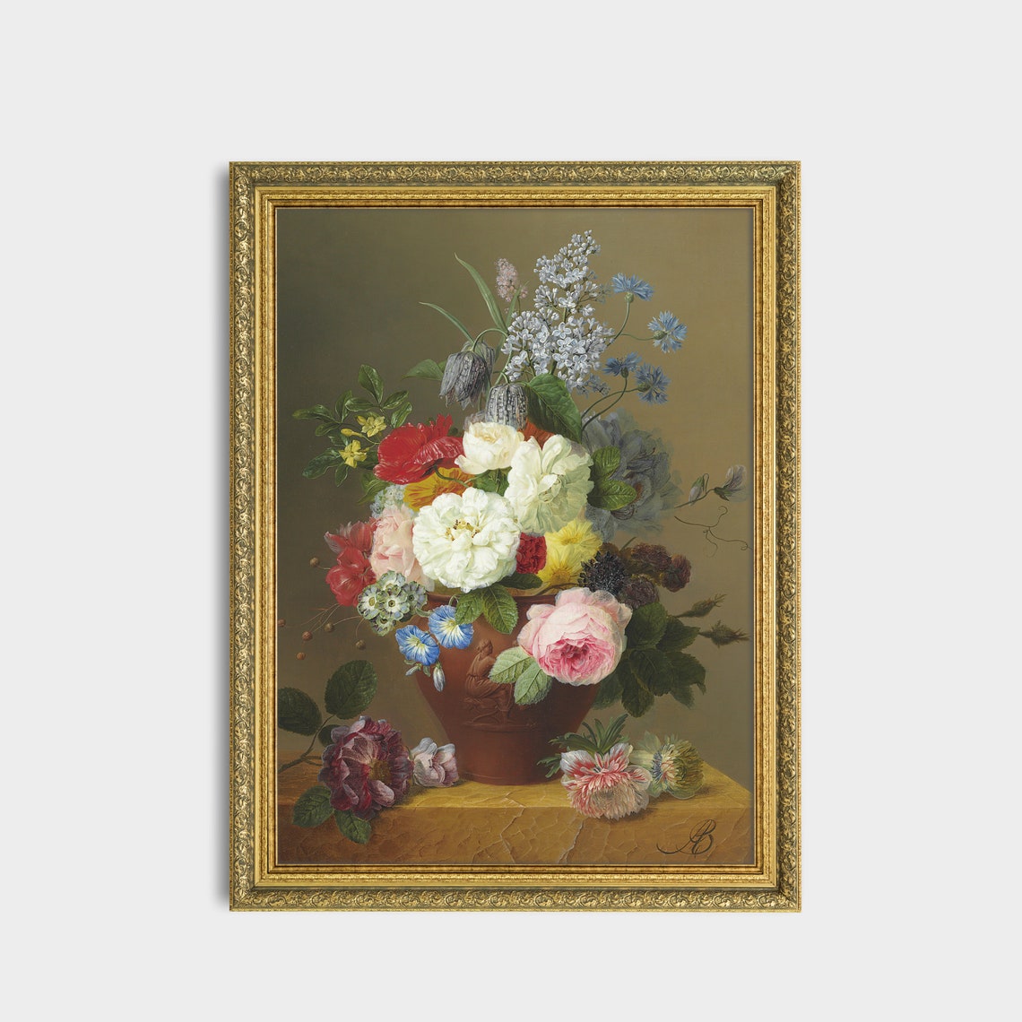 Still Life Painting Vintage Floral Print Oil Painting Flower Art Antique Country Farmhouse Decor Art - Image 3