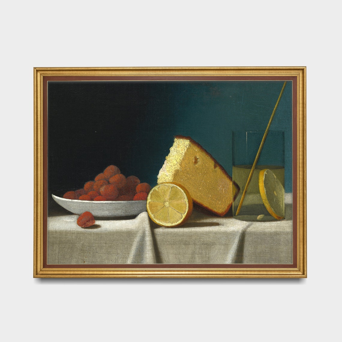 Strawberries Sponge Cake And Lemonade Glass Vintage Still Life Poster - Image 3