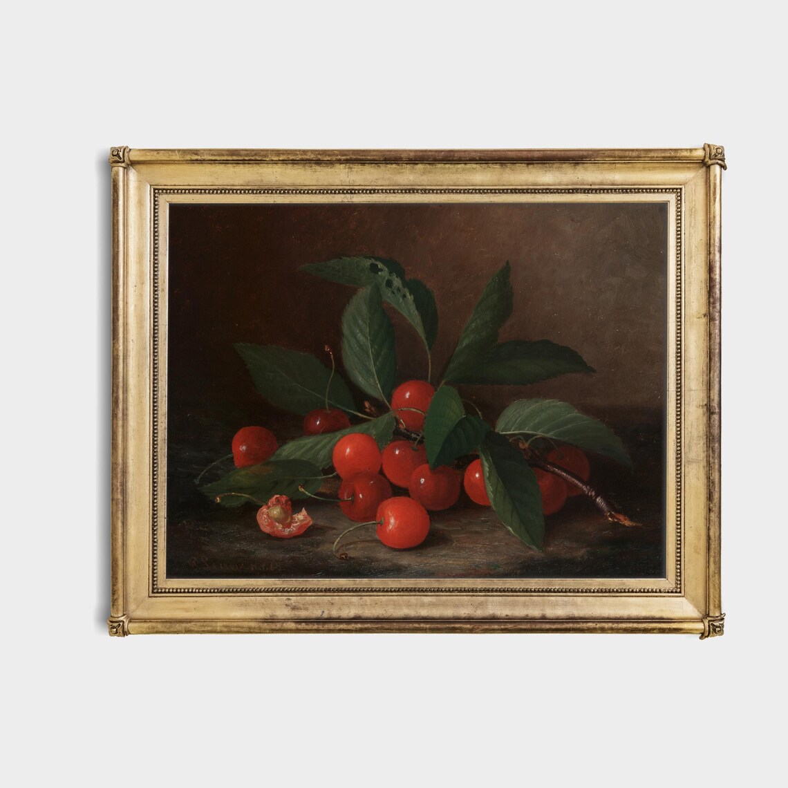 Ripe Cherries on a Branch with Green Leaves Vintage Still Life Poster - Image 4