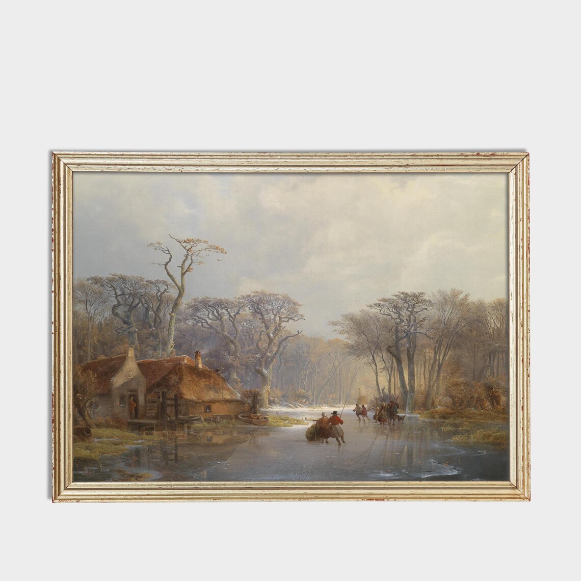 Dutch Frozen Canal Skaters Thatched Cottage Winter Art Poster - Image 3
