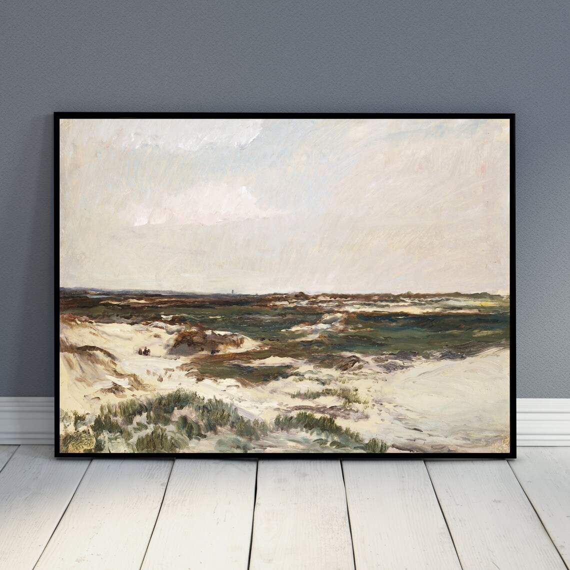Windy Coastal Dunes and Surf Sandy Vintage Seascape Painting Poster - Image 4