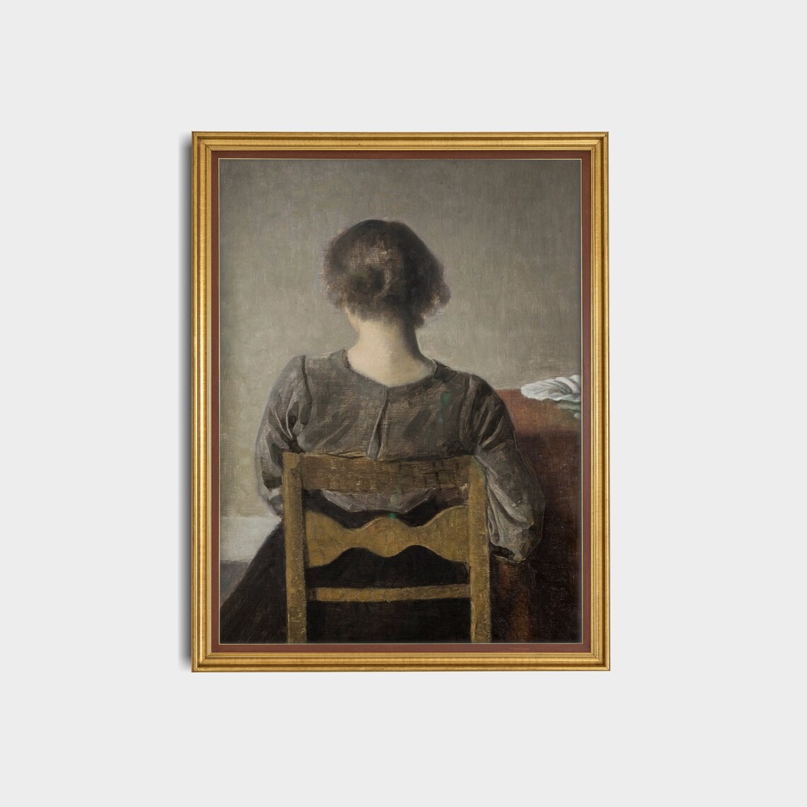 Seated Woman Seen from Behind in Grey Dress Moody Victorian Oil Poster - Image 2